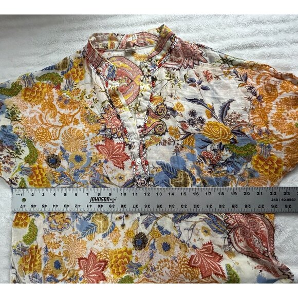 Raga Womens Floral Sequin Detail Henley Blouse Top Small Long Sleeve Multicolor - Picture 6 of 8